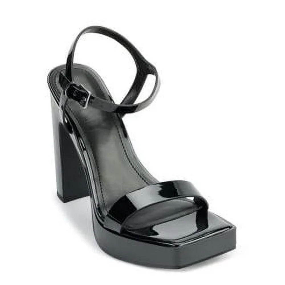 DKNY Maiden Black Patent Ankle Strap Platform Sandals - Size 8 (NIB)